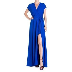 NWT MEGHAN LA Jasmine Side Slit Maxi Dress‎ Royal Blue Size: XXL Self Tie Belt
